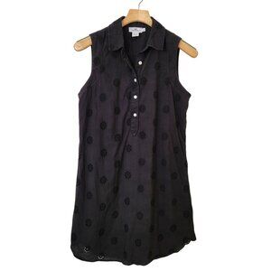 Vineyard Vines Black Sleeveless Eyelet Cotton Shirt Dress Feminine Preppy Cute